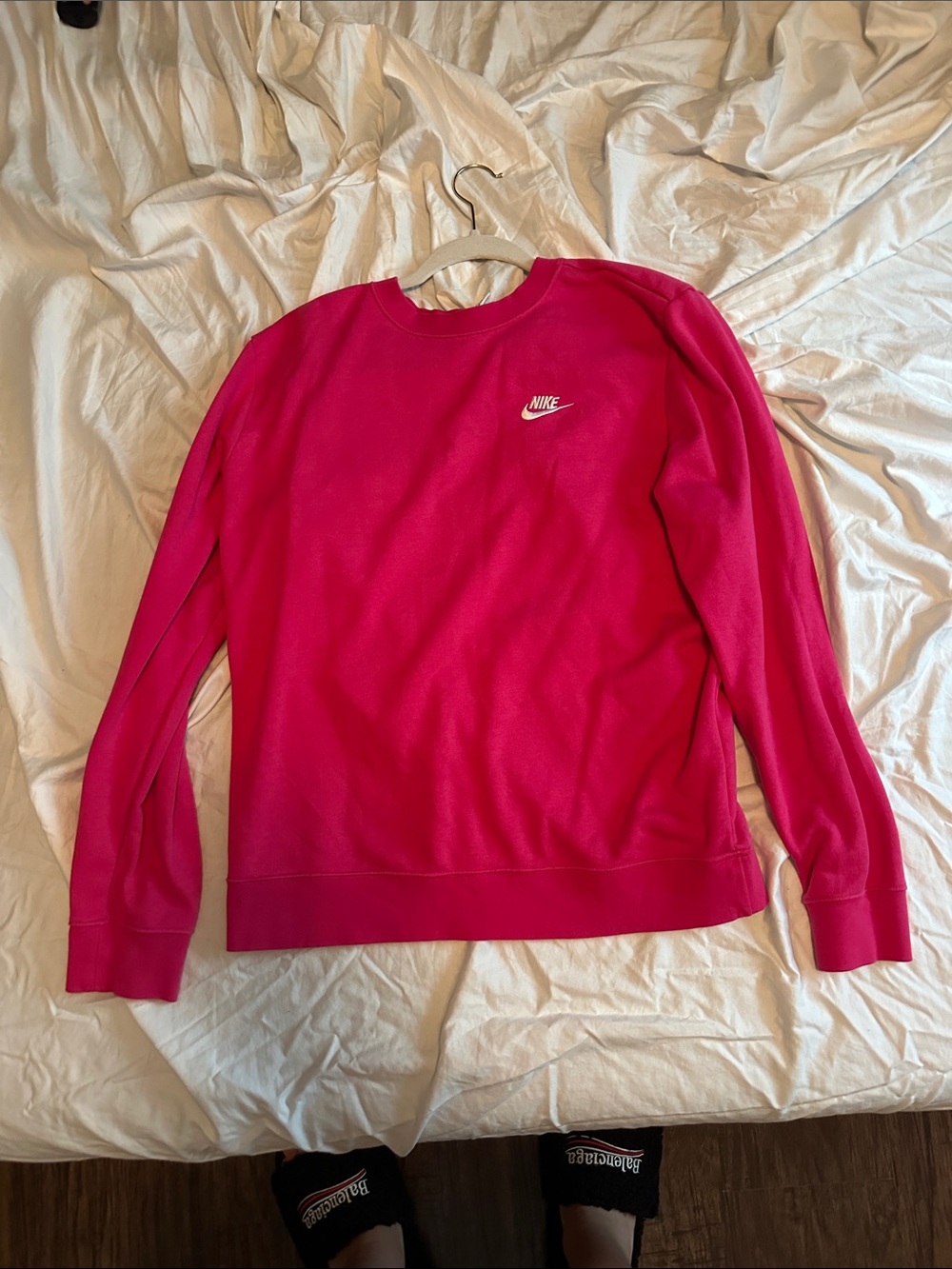 Nike Women's Crewneck Sweatshirt - Hot Pink with White Logo